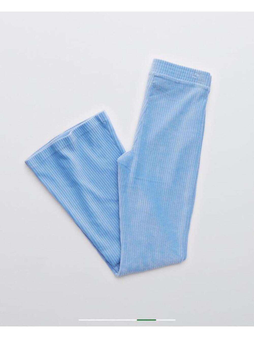 Aerie Groove On Sky Blue Velour Ribbed High Waisted Flare Pants Large - Picture 5 of 9
